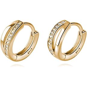 Reffeer 925 Sterling Silver Cubic Zirconia Hoop Earrings Huggies for Women Girls Small Huggie Earrings Cartilage Helix Hoop Earrings Minimalist Hoops