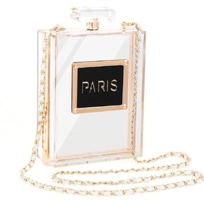 WJCD Women's Acrylic Paris Perfume Shaped Black Bag Purses Clutch Evening Bags Vintage Banquet Handbag