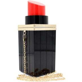 Shiratori Women Acrylic Black Lipstick Shape Evening Bags Purses Clutch