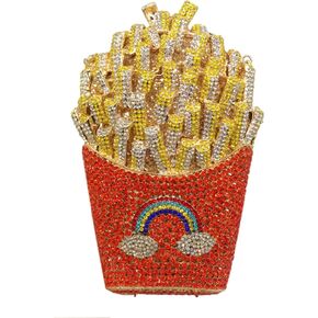 DEBIMY French Fries Chips Rhinestone Clutch Women Crystal Handbag Sparkly Evening Bag Purses for Wedding Party