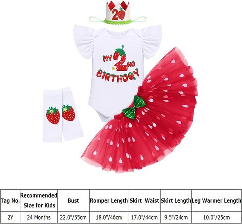 IDOPIP Baby Girls Strawberry 1/2 1st 2nd 3rd Birthday Outfit Romper Tutu Skirt Headband Warmers for Cake Smash Photo Shoot in Kuwait