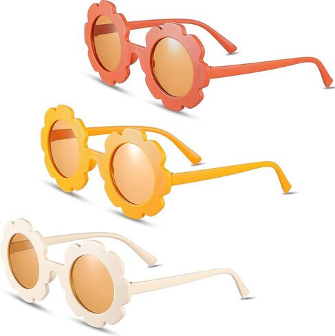 hwojjha3 Pieces Kids Flower Sunglasses Toddler Girls Round Flower Glasses Baby Cute Sunglasses Outdoor Beach Colorful Eyewear in Kuwait