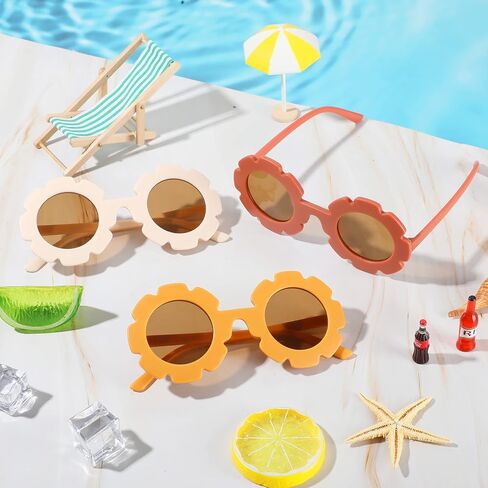 hwojjha3 Pieces Kids Flower Sunglasses Toddler Girls Round Flower Glasses Baby Cute Sunglasses Outdoor Beach Colorful Eyewear in Kuwait