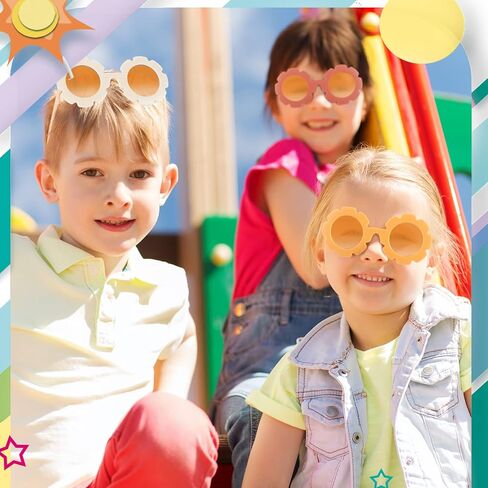 hwojjha3 Pieces Kids Flower Sunglasses Toddler Girls Round Flower Glasses Baby Cute Sunglasses Outdoor Beach Colorful Eyewear in Kuwait