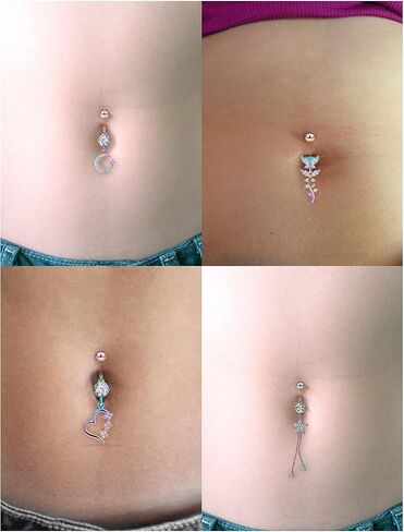 Vsnnsns 14G Belly Button Rings Belly Rings for Women Stainless Steel Belly Piercing Jewelry Surgical Steel Dangle Belly Button rings Curved Navel Ring Barbell CZ Body Jewelry Piercing 9 Pcs in Kuwait