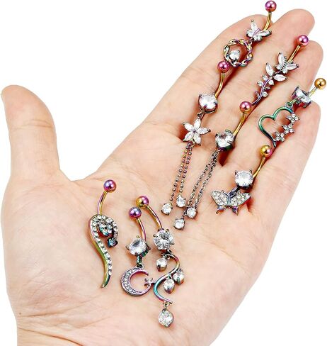 Vsnnsns 14G Belly Button Rings Belly Rings for Women Stainless Steel Belly Piercing Jewelry Surgical Steel Dangle Belly Button rings Curved Navel Ring Barbell CZ Body Jewelry Piercing 9 Pcs in Kuwait