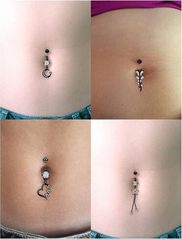 Vsnnsns 14G Belly Button Rings Belly Rings for Women Stainless Steel Belly Piercing Jewelry Surgical Steel Dangle Belly Button rings Curved Navel Ring Barbell CZ Body Jewelry Piercing 9 Pcs in Kuwait