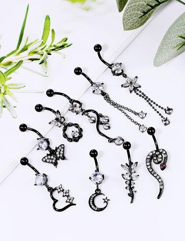 Vsnnsns 14G Belly Button Rings Belly Rings for Women Stainless Steel Belly Piercing Jewelry Surgical Steel Dangle Belly Button rings Curved Navel Ring Barbell CZ Body Jewelry Piercing 9 Pcs in Kuwait