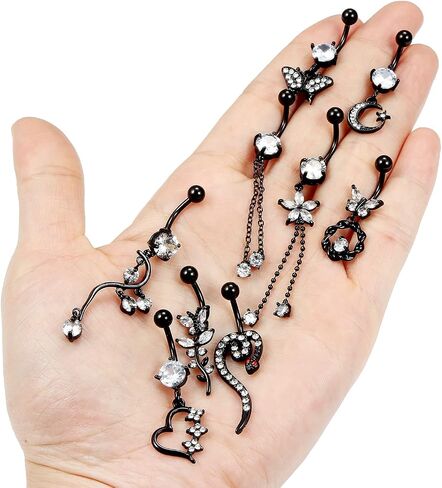 Vsnnsns 14G Belly Button Rings Belly Rings for Women Stainless Steel Belly Piercing Jewelry Surgical Steel Dangle Belly Button rings Curved Navel Ring Barbell CZ Body Jewelry Piercing 9 Pcs in Kuwait