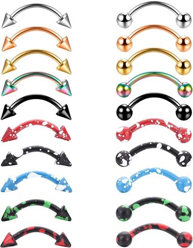 FIBO STEEL 16G 20Pcs Eyebrow Rings Lip Ring Barbell Curved Ring Tragus Daith Rook Earring Acrylic Piercing Jewelry for Women Men in Kuwait