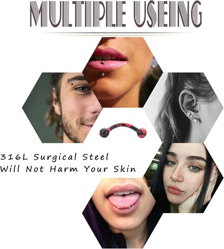 FIBO STEEL 16G 20Pcs Eyebrow Rings Lip Ring Barbell Curved Ring Tragus Daith Rook Earring Acrylic Piercing Jewelry for Women Men in Kuwait