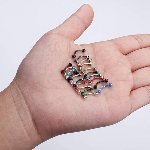 FIBO STEEL 16G 20Pcs Eyebrow Rings Lip Ring Barbell Curved Ring Tragus Daith Rook Earring Acrylic Piercing Jewelry for Women Men in Kuwait