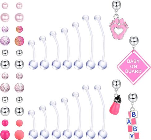 Sanfenly البلاستيك الحمل حلقات زر البطن شريط طويل حلقات السرة مرنة واضحة الاكريليك Bioplast الرياضة الأمومة البطن السرة حلقة التجنيب البطن ثقب المجوهرات 14G 14/16/18/32/35/38 مللي متر in Kuwait
