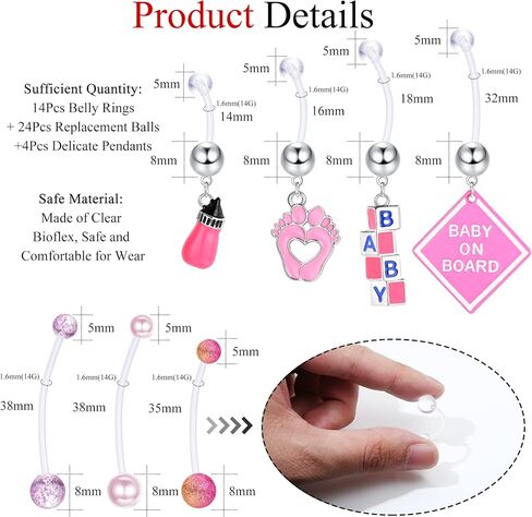 Sanfenly البلاستيك الحمل حلقات زر البطن شريط طويل حلقات السرة مرنة واضحة الاكريليك Bioplast الرياضة الأمومة البطن السرة حلقة التجنيب البطن ثقب المجوهرات 14G 14/16/18/32/35/38 مللي متر in Kuwait