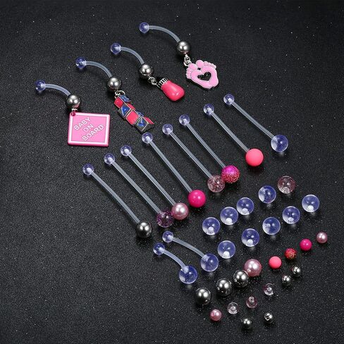 Sanfenly البلاستيك الحمل حلقات زر البطن شريط طويل حلقات السرة مرنة واضحة الاكريليك Bioplast الرياضة الأمومة البطن السرة حلقة التجنيب البطن ثقب المجوهرات 14G 14/16/18/32/35/38 مللي متر in Kuwait