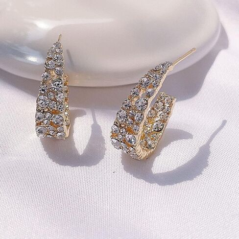 Statement Earrings for Women Bohemian Large Dangle Drop Hoop Earring Girls AB Rhinestone Crystal Sterling Silver Post in Saudi Arabia