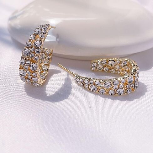 Statement Earrings for Women Bohemian Large Dangle Drop Hoop Earring Girls AB Rhinestone Crystal Sterling Silver Post in Saudi Arabia