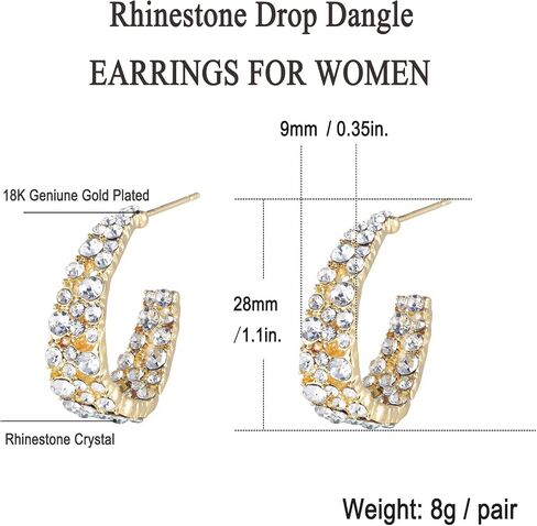 Statement Earrings for Women Bohemian Large Dangle Drop Hoop Earring Girls AB Rhinestone Crystal Sterling Silver Post in Saudi Arabia