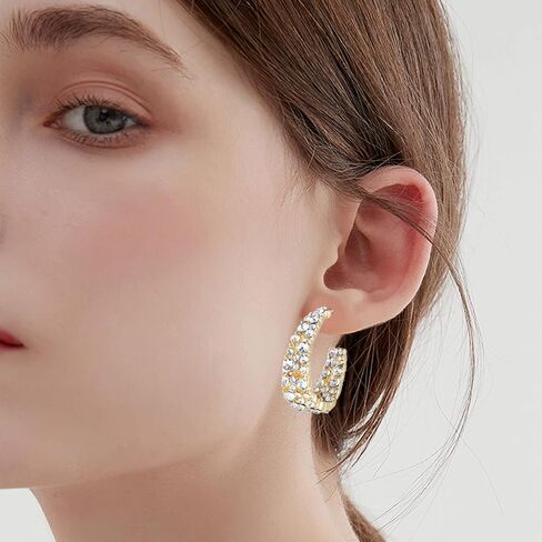 Statement Earrings for Women Bohemian Large Dangle Drop Hoop Earring Girls AB Rhinestone Crystal Sterling Silver Post in Saudi Arabia