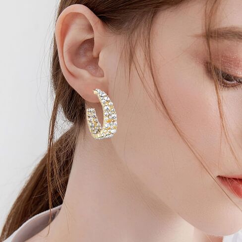 Statement Earrings for Women Bohemian Large Dangle Drop Hoop Earring Girls AB Rhinestone Crystal Sterling Silver Post in Saudi Arabia