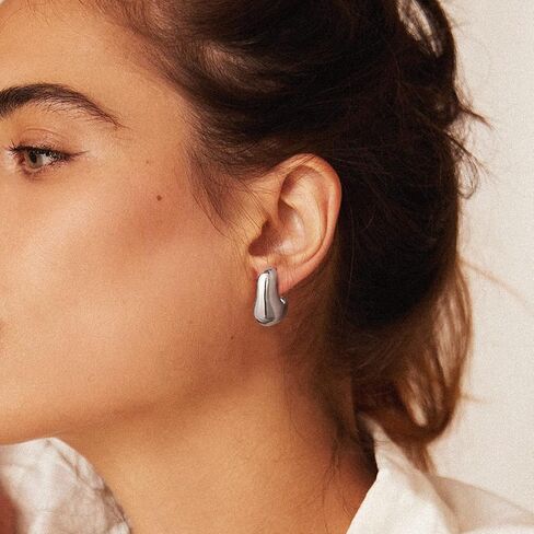 KissYan Chunky Gold Hoop Earrings for Women, 14K Gold Plated Lightweight Hollow Open Hoops Thick Teardrop Earrings Sterling Silver Post Fashion Jewelry Gifts in Kuwait