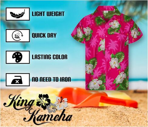 KING KAMEHA Funky Casual Hawaiian Shirt Kids Boys Girls Front Pocket Very Loud Shortsleeve Unisex Flower Print 2-14 Years in Kuwait