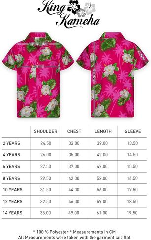 KING KAMEHA Funky Casual Hawaiian Shirt Kids Boys Girls Front Pocket Very Loud Shortsleeve Unisex Flower Print 2-14 Years in Kuwait