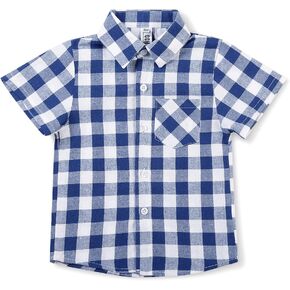 OCHENTA Boys' Plaid Button Down Shirts Short Sleeve Lightweight Summer Casual Shirts
