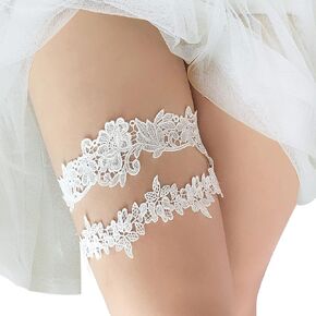 Taube Wedding Garter Set for Bride Stretchy Lace Leg Garter Floral Garters for Bride with Pearl and Rhinestones