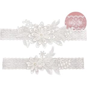 IMOMOTO White Wedding Garters for Bride, Non Slip Silicone Lace Bridal Garters Set with Pearls Plus Size in Kuwait