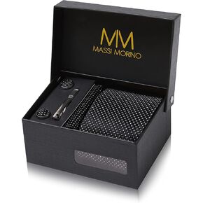 Ties for Men Set with Pocket Square Cufflink and Tie Clip | Necktie Handkerchief in Gift Box for Wedding and Business