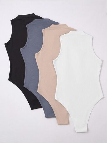MakeMeChic Women's Plus Size 4pcs Mock Neck Sleeveless Ribbed Knit Bodysuit Pack in Saudi Arabia