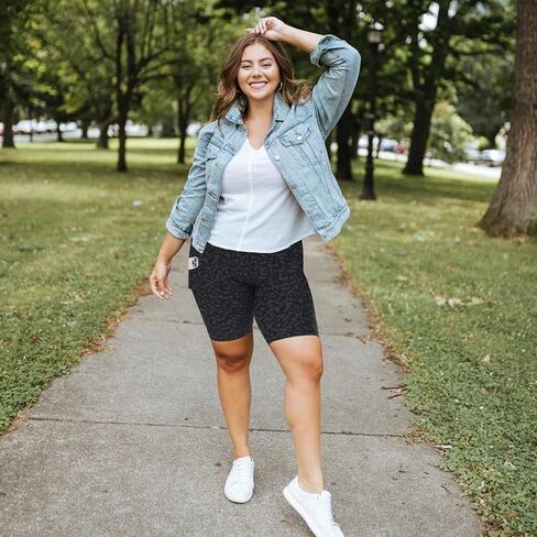 MOREFEEL Plus Size 8" Biker Shorts with Pockets for Women – High Waisted Tummy Control Black Yoga Shorts (XL-4XL) in Kuwait