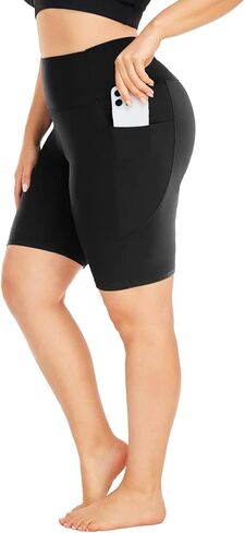 MOREFEEL Plus Size 8" Biker Shorts with Pockets for Women – High Waisted Tummy Control Black Yoga Shorts (XL-4XL) in Kuwait