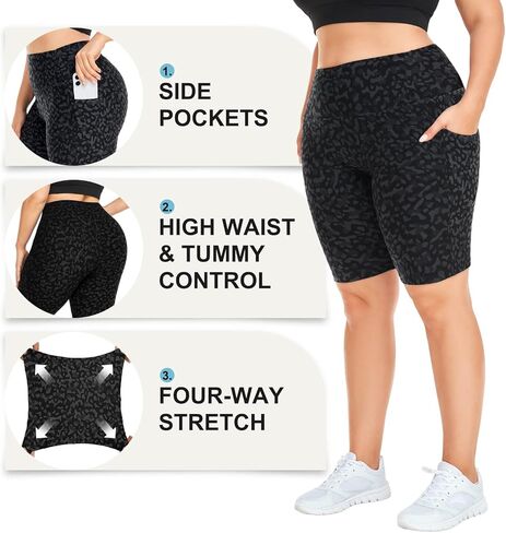 MOREFEEL Plus Size 8" Biker Shorts with Pockets for Women – High Waisted Tummy Control Black Yoga Shorts (XL-4XL) in Kuwait