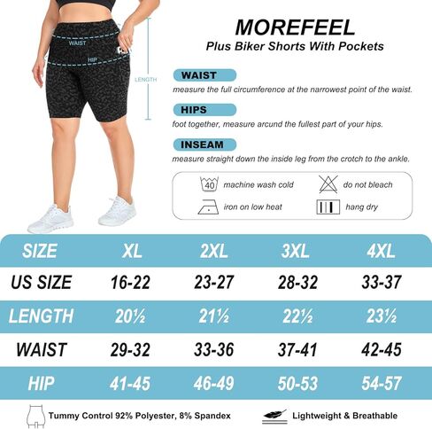 MOREFEEL Plus Size 8" Biker Shorts with Pockets for Women – High Waisted Tummy Control Black Yoga Shorts (XL-4XL) in Kuwait
