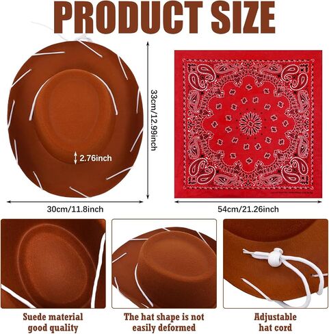 Panitay 3 Pcs Men Cowboy Costume Includes Adult Cowboy Hat Western Brown Hat Cowboy Vest Bandana for Men Halloween Sheriff Costume Outfit Dress up Accessories in Saudi Arabia