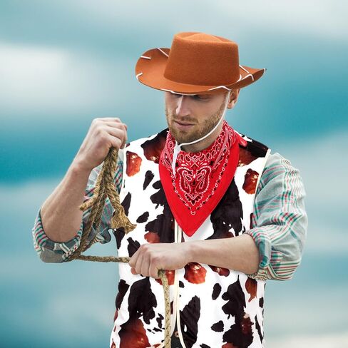 Panitay 3 Pcs Men Cowboy Costume Includes Adult Cowboy Hat Western Brown Hat Cowboy Vest Bandana for Men Halloween Sheriff Costume Outfit Dress up Accessories in Saudi Arabia