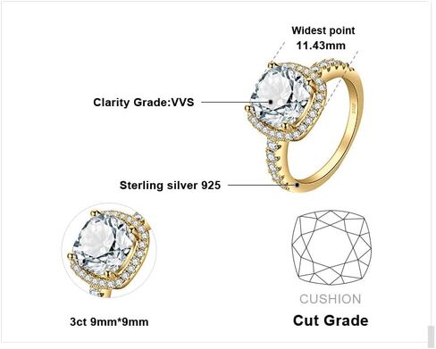 JewelryPalace 3ct Cushion Cut Halo Engagement Rings for Women, 14K Gold Plated 925 Sterling Silver Cubic Zirconia Love Promise Rings for Her, Anniversary Solitaire CZ Simulated Diamond Ring in Kuwait