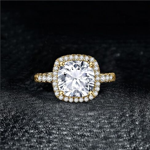 JewelryPalace 3ct Cushion Cut Halo Engagement Rings for Women, 14K Gold Plated 925 Sterling Silver Cubic Zirconia Love Promise Rings for Her, Anniversary Solitaire CZ Simulated Diamond Ring in Kuwait