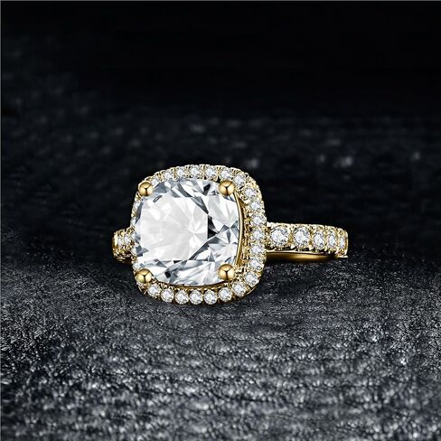 JewelryPalace 3ct Cushion Cut Halo Engagement Rings for Women, 14K Gold Plated 925 Sterling Silver Cubic Zirconia Love Promise Rings for Her, Anniversary Solitaire CZ Simulated Diamond Ring in Kuwait