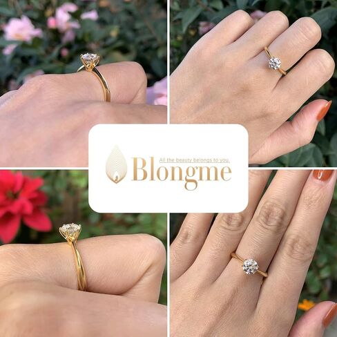 Blongme 1 Carat Moissanite Rings for Women Engagement Wedding Band 925 Sterling Silver Round Solitaire Size 4-13 in Kuwait