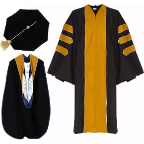 Ariro Unisex Deluxe Doctoral Graduation Gown and Doctoral Hood 8 Sided Tam Package