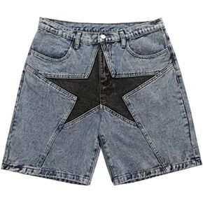 CUTEGAL Star Jorts for Men Denim Shorts Baggy Jorts Mid Rise Stretchy Patchwork Jeans Shorts Jorts Y2K