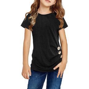 Ecokauer Girls Casual Tunic Tops Knot Front Long Sleeve Loose Soft Blouse T-Shirt Size 4-13