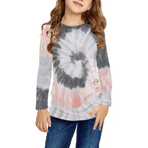 Ecokauer Girls Casual Tunic Tops Knot Front Long Sleeve Loose Soft Blouse T-Shirt Size 4-13 in Kuwait