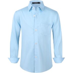 Spring&Gege Boys’ Long Sleeve Sateen Dress Shirt Solid Stretch Formal Button Down Shirts (Standard & Husky)