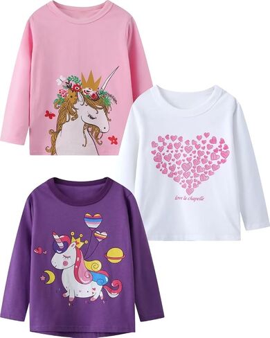 MSSMART Toddler Girl Long Sleeve T-Shirts Kids Cotton Fall Top Crewneck Clothes 2-7 Years in Kuwait