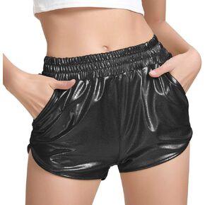 Women's Yoga Hot Shorts Elastic Waist Shiny Metallic Short Pants in Saudi Arabia