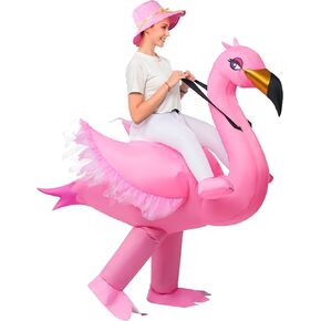 Spooktacular Creations Adult Inflatable Costume Riding an Elegant Flamingo Air Blow-up Deluxe Ride On Halloween Costume in Kuwait